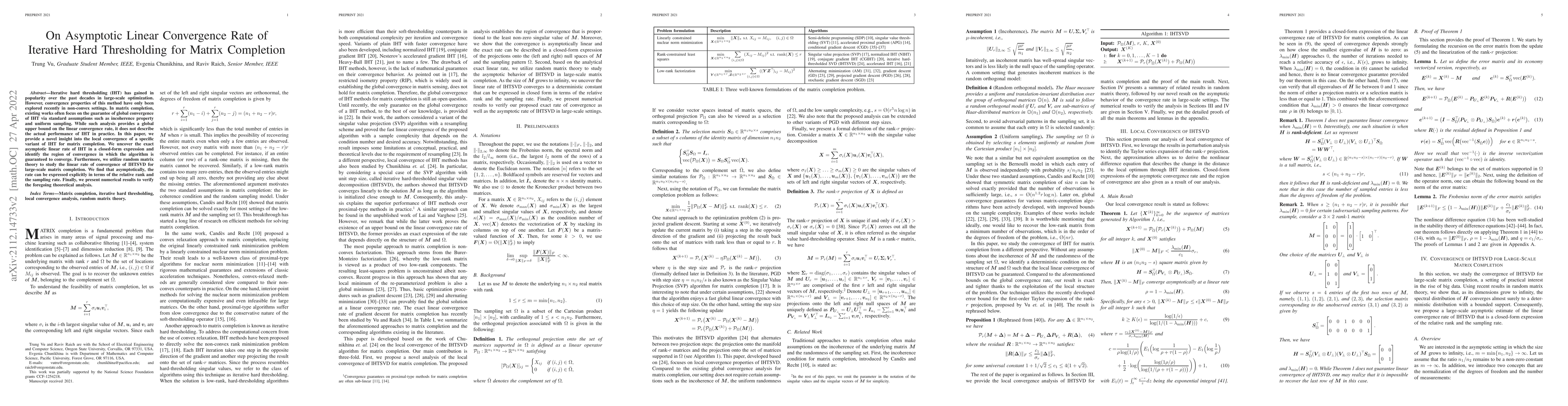 Thumbnail for On Asymptotic Linear Convergence Rate of Iterative Hard Thresholding for
  Matrix Completion