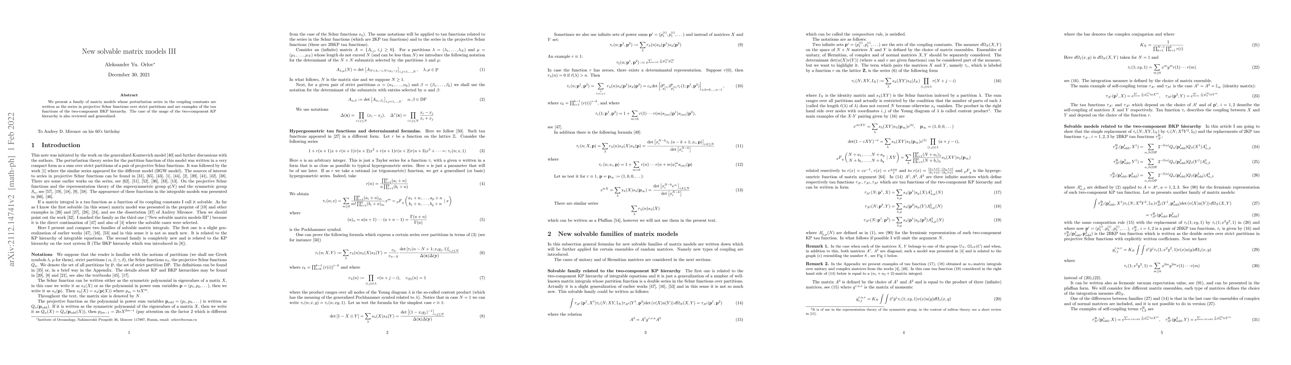 Thumbnail for New solvable matrix models III