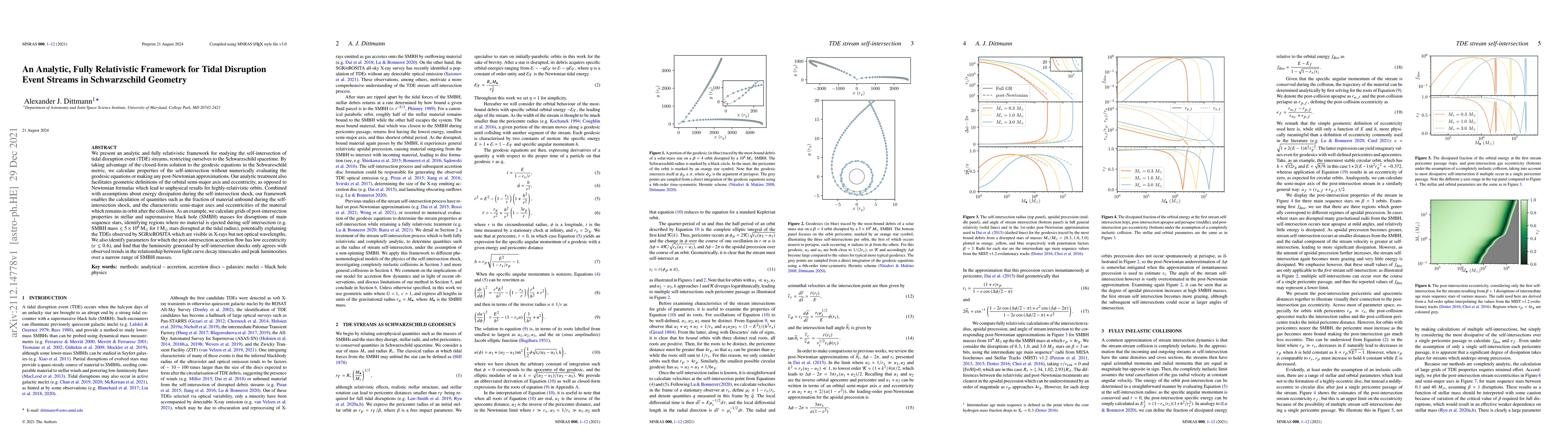 Thumbnail for An Analytic, Fully Relativistic Framework for Tidal Disruption Event
  Streams in Schwarzschild Geometry