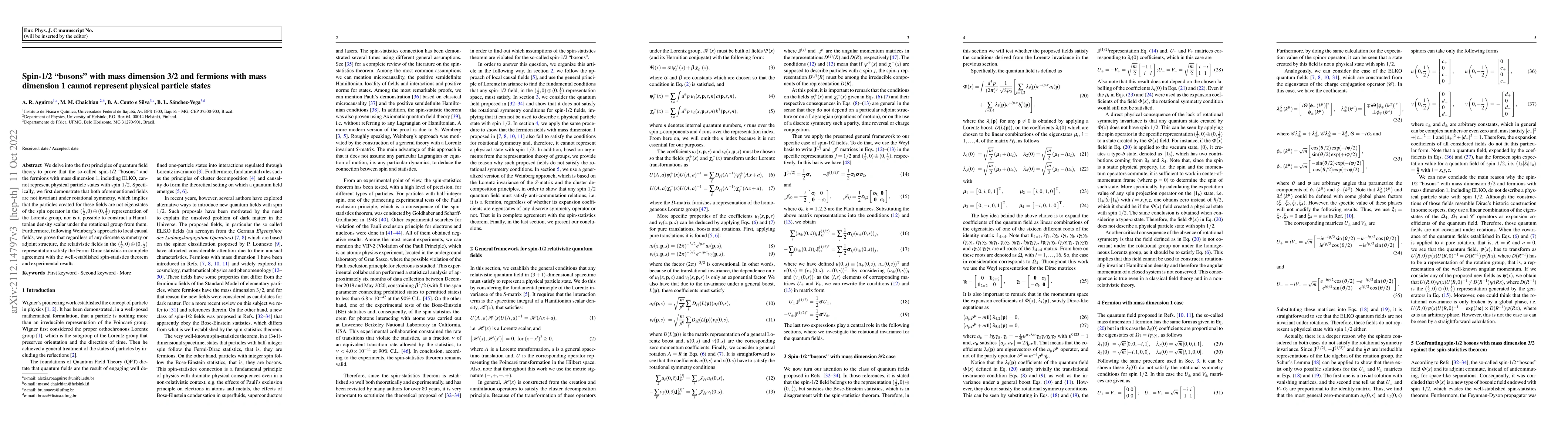 Thumbnail for Spin-1/2 "bosons'' with mass dimension 3/2 and fermions with mass
  dimension 1 cannot represent physical particle states