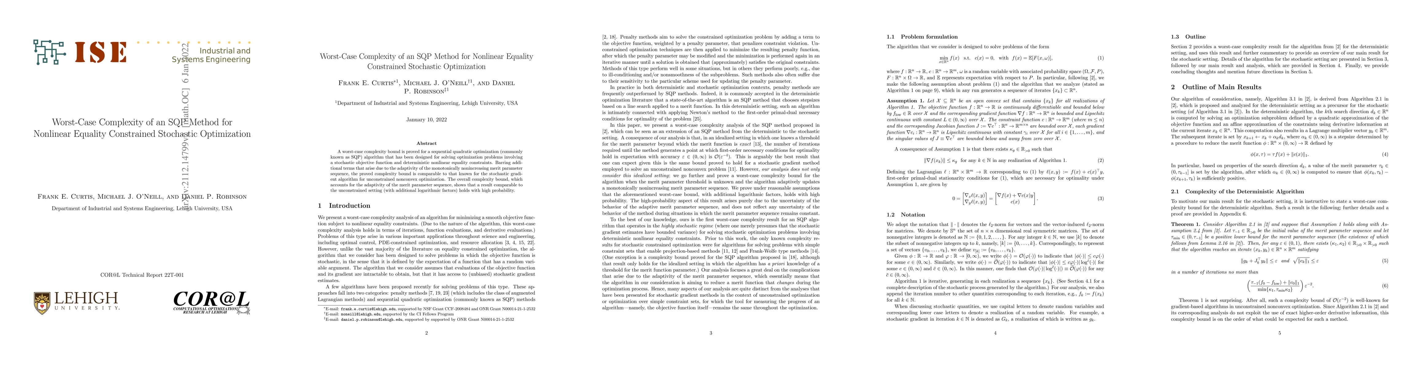 Thumbnail for Worst-Case Complexity of an SQP Method for Nonlinear Equality
  Constrained Stochastic Optimization