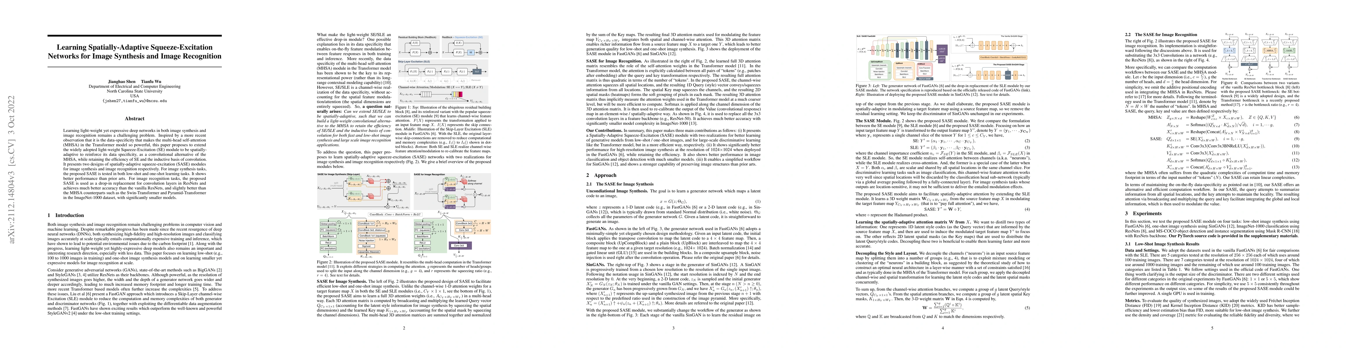 Thumbnail for Learning Spatially-Adaptive Squeeze-Excitation Networks for Image
  Synthesis and Image Recognition