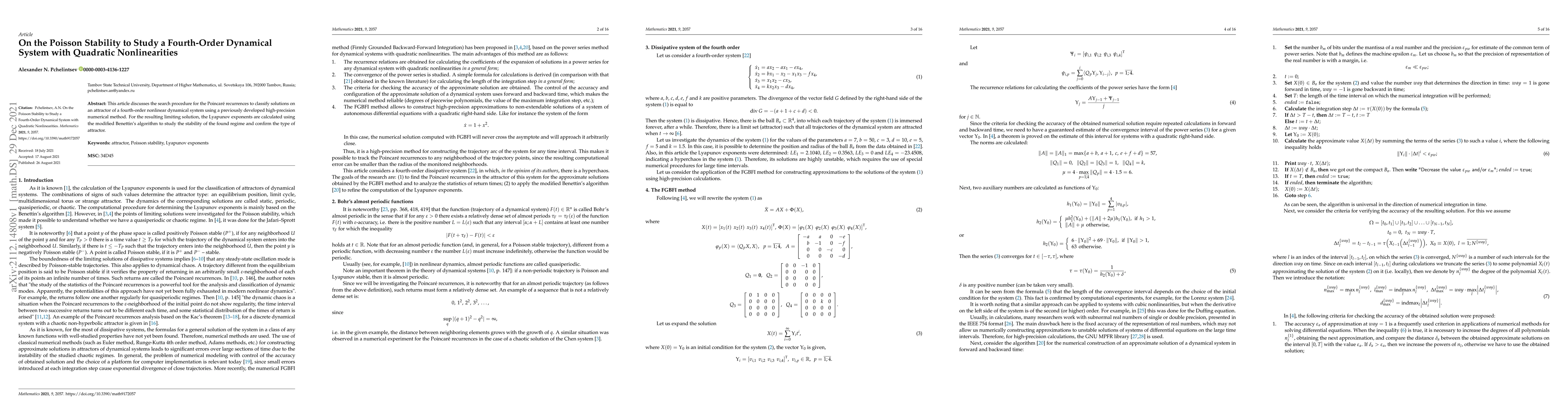 Thumbnail for On the Poisson Stability to Study a Fourth-Order Dynamical System with
  Quadratic Nonlinearities