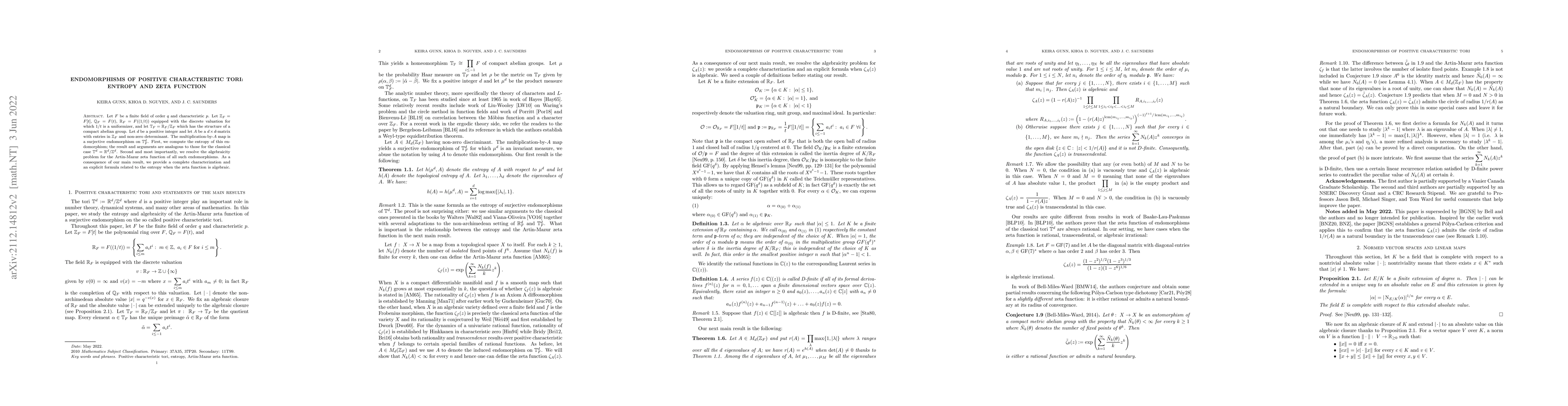 Thumbnail for Endomorphisms of positive characteristic tori: entropy and zeta function