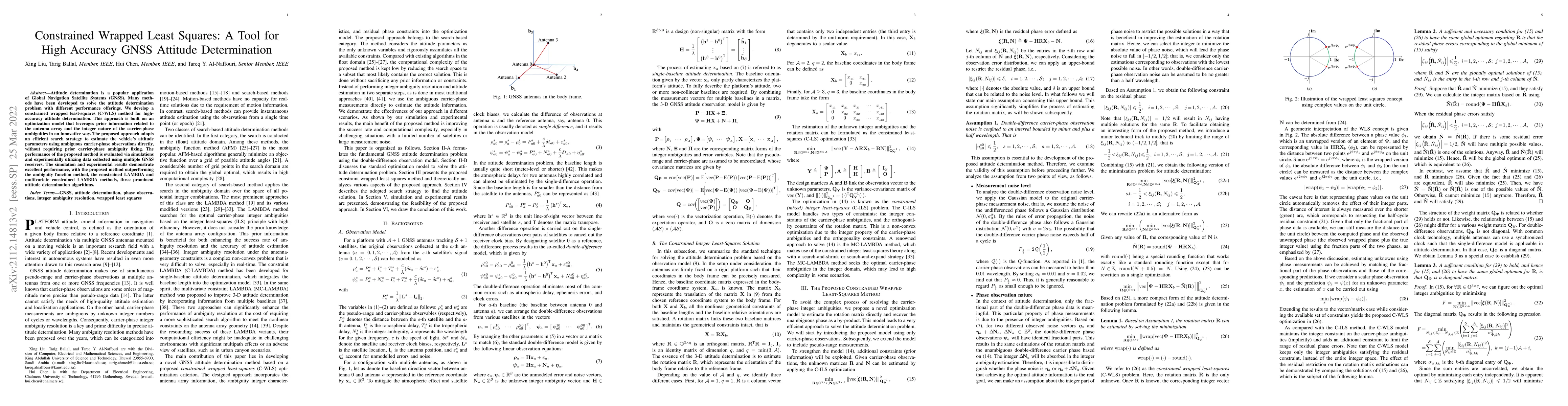 Thumbnail for Constrained Wrapped Least Squares: A Tool for High Accuracy GNSS
  Attitude Determination