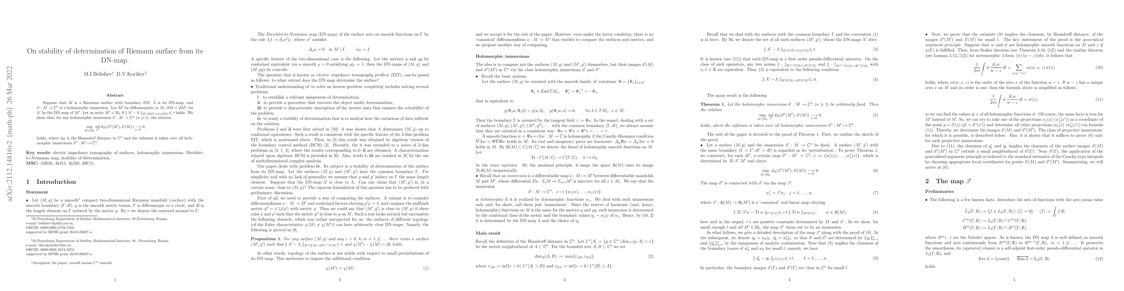 Thumbnail for On stability of determination of Riemann surface from its DN-map