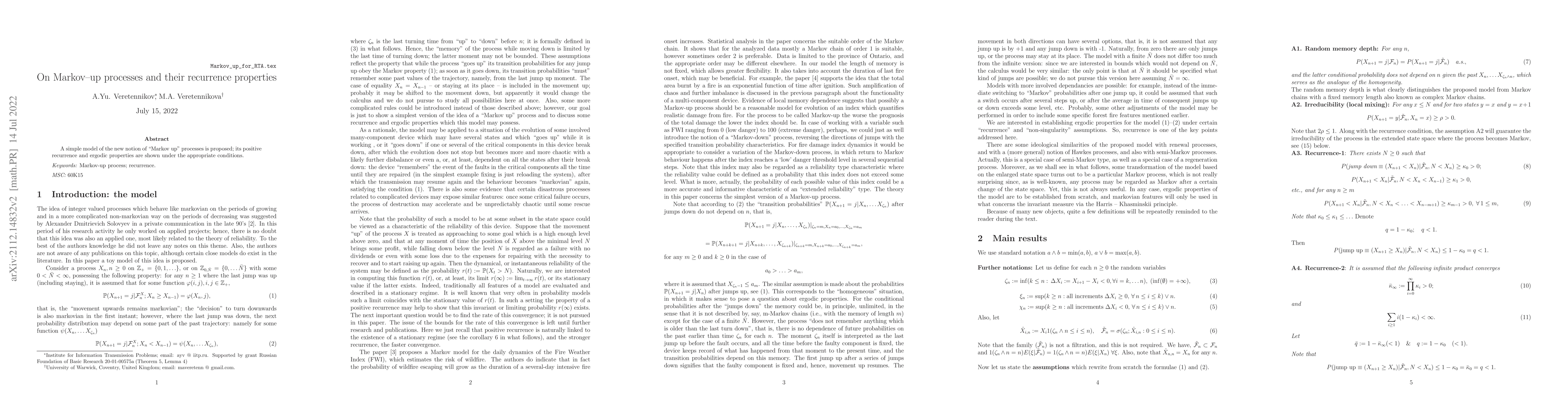 Thumbnail for On Markov--up processes and their recurrence properties