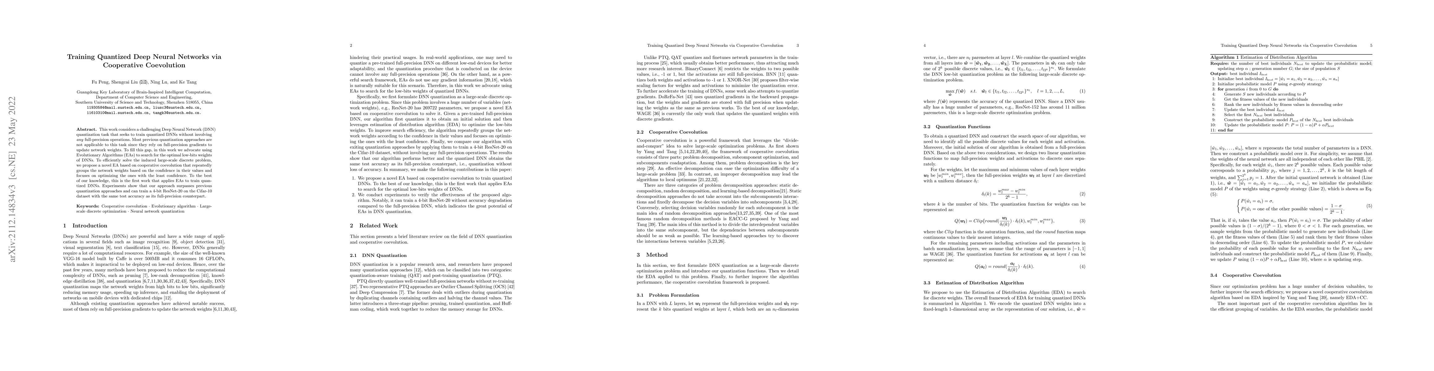 Thumbnail for Training Quantized Deep Neural Networks via Cooperative Coevolution