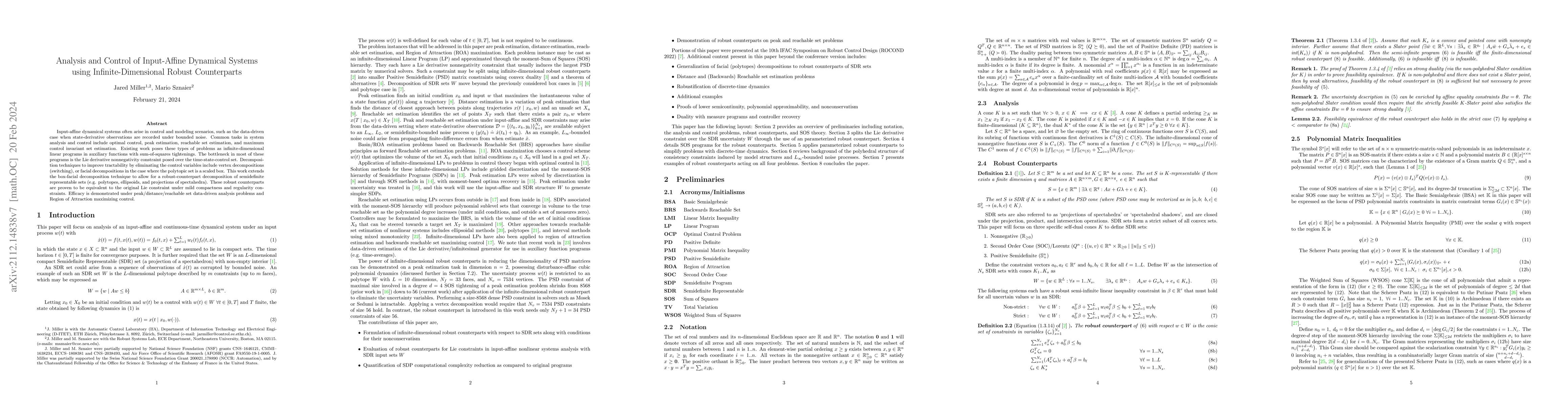 Thumbnail for Analysis and Control of Input-Affine Dynamical Systems using
  Infinite-Dimensional Robust Counterparts