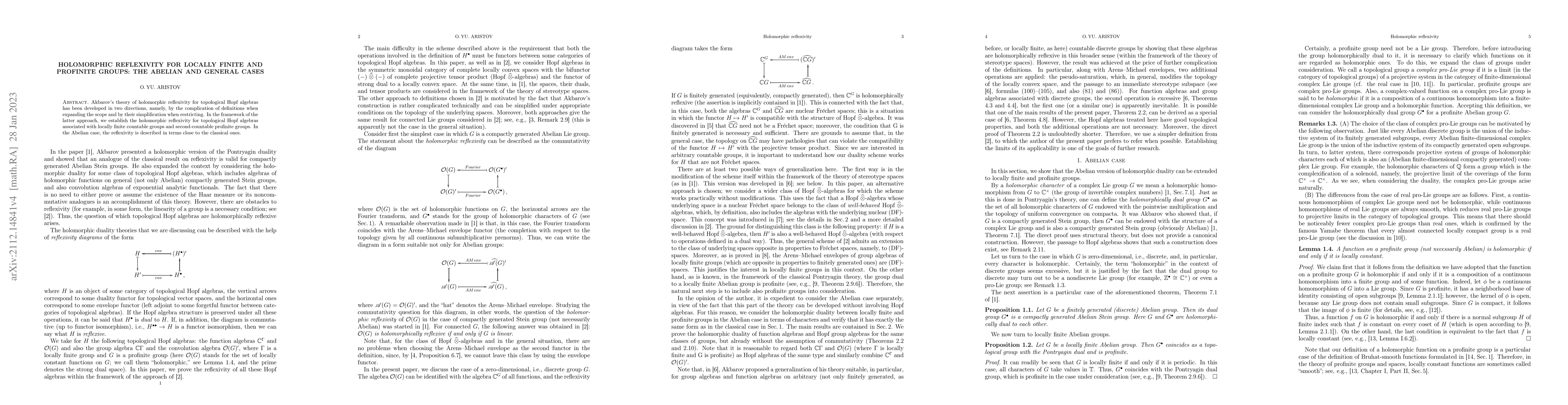 Thumbnail for Holomorphic reflexivity for locally finite and profinite groups: the
  abelian and general cases