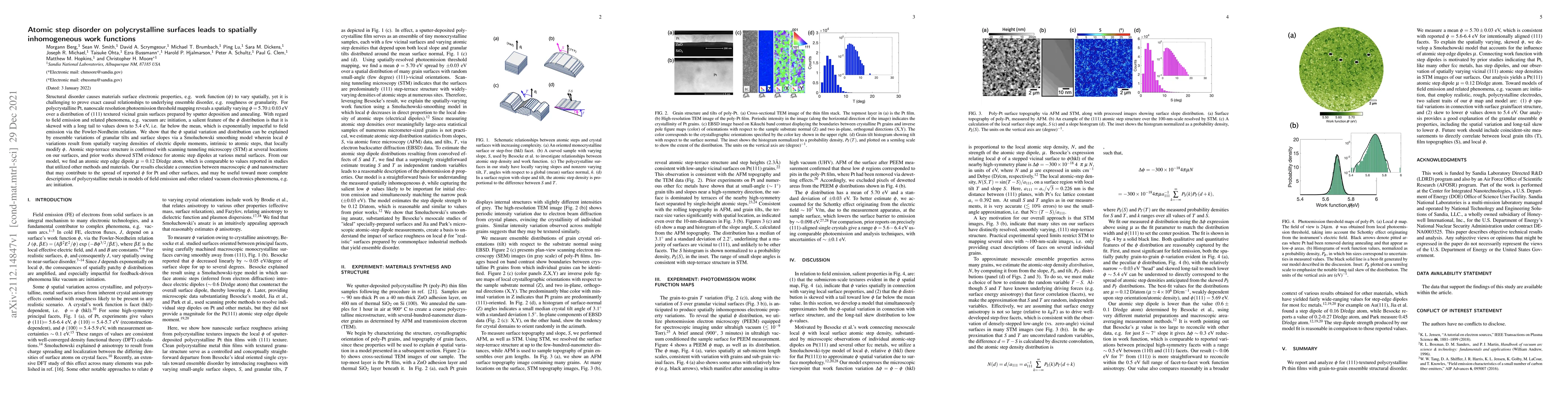 Thumbnail for Atomic step disorder on polycrystalline surfaces leads to spatially
  inhomogeneous work functions