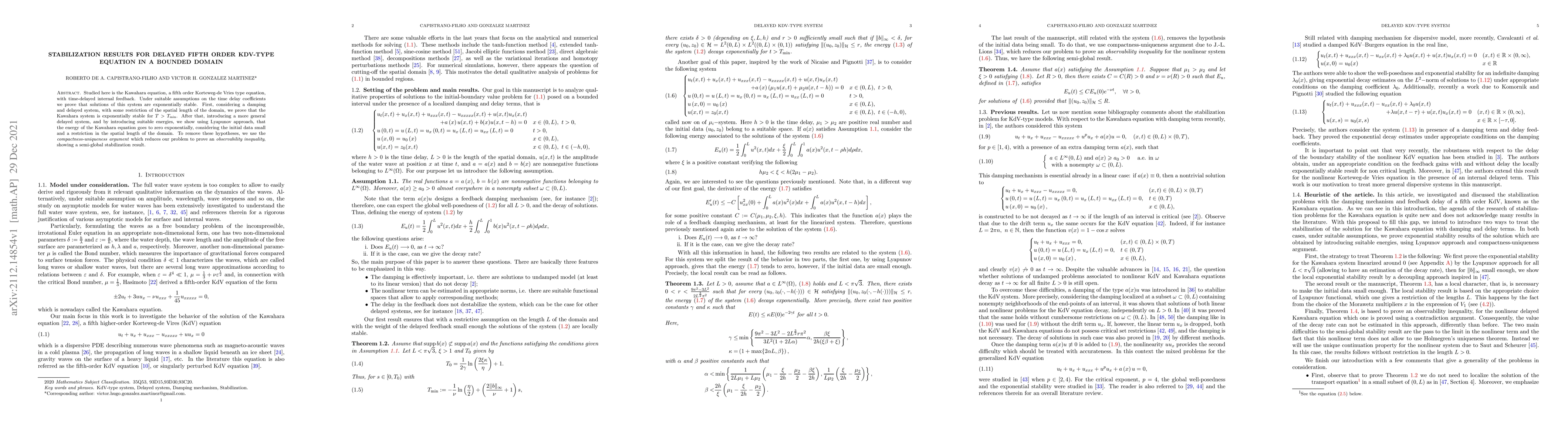 Thumbnail for Stabilization results for delayed fifth order KdV-type equation in a
  bounded domain