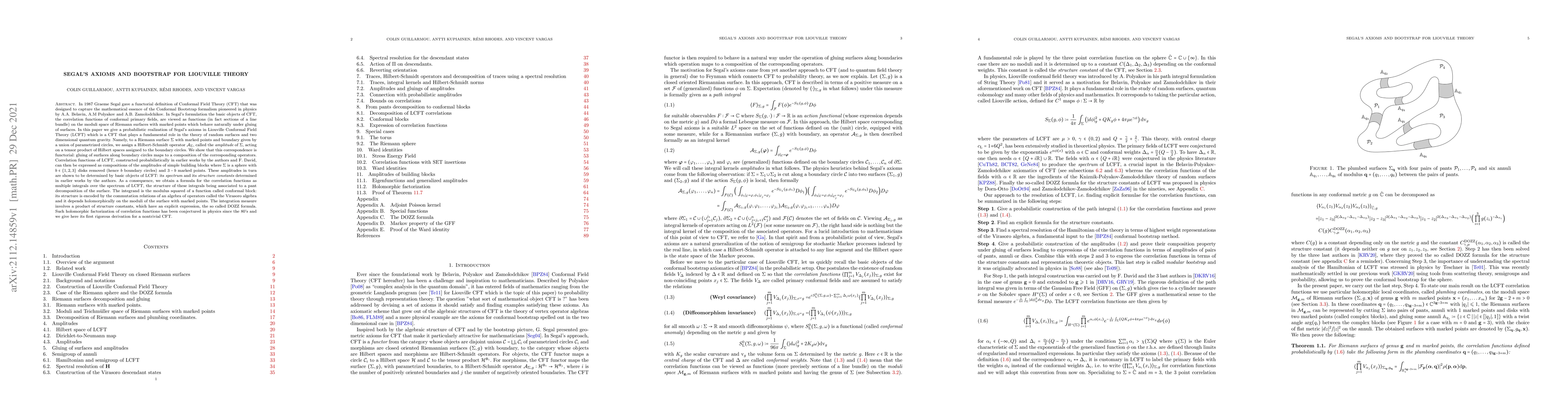 Thumbnail for Segal's axioms and bootstrap for Liouville Theory