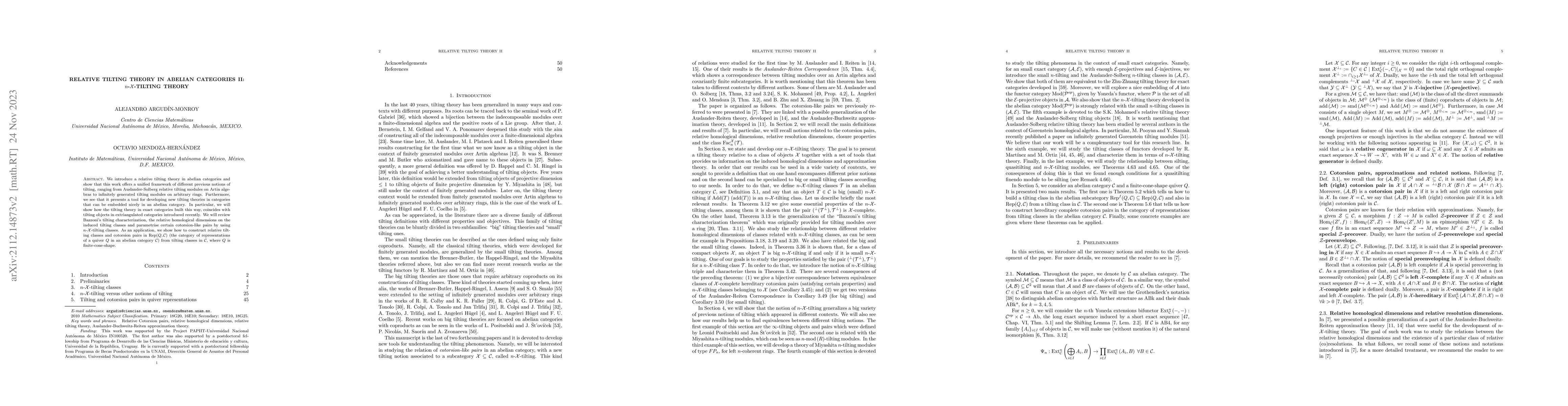 Thumbnail for Relative tilting theory in abelian categories II:
  $n$-$\mathcal{X}$-tilting theory