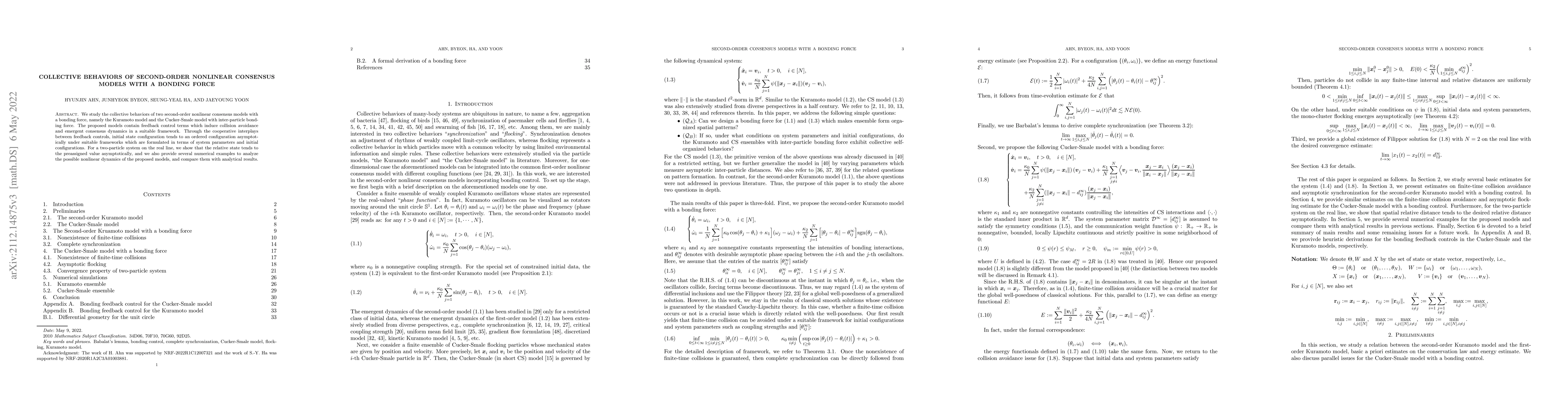 Thumbnail for Collective behaviors of second-order nonlinear consensus models with a
  bonding force