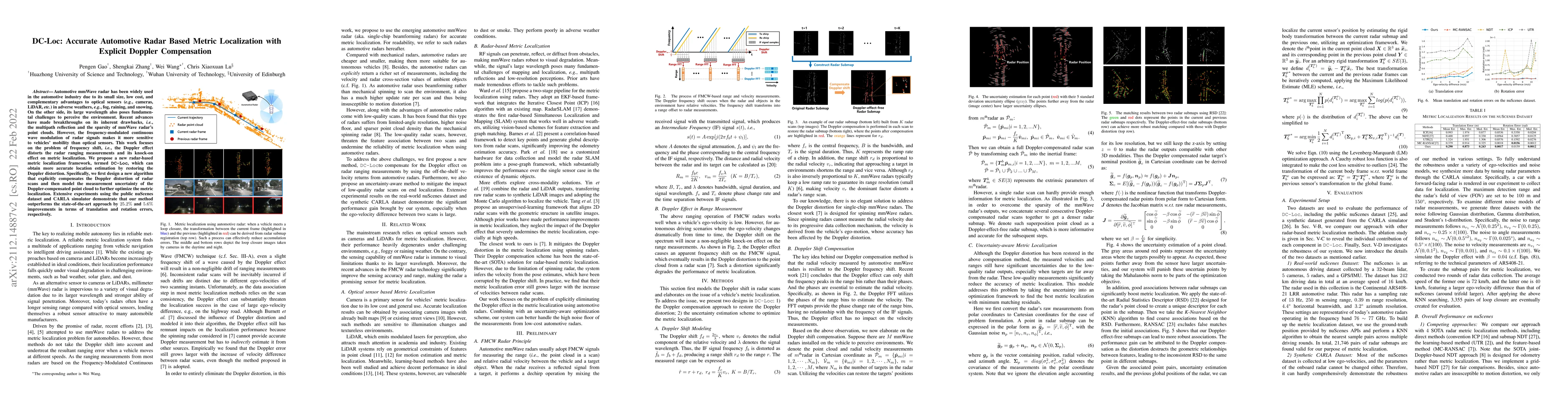 Thumbnail for DC-Loc: Accurate Automotive Radar Based Metric Localization with
  Explicit Doppler Compensation