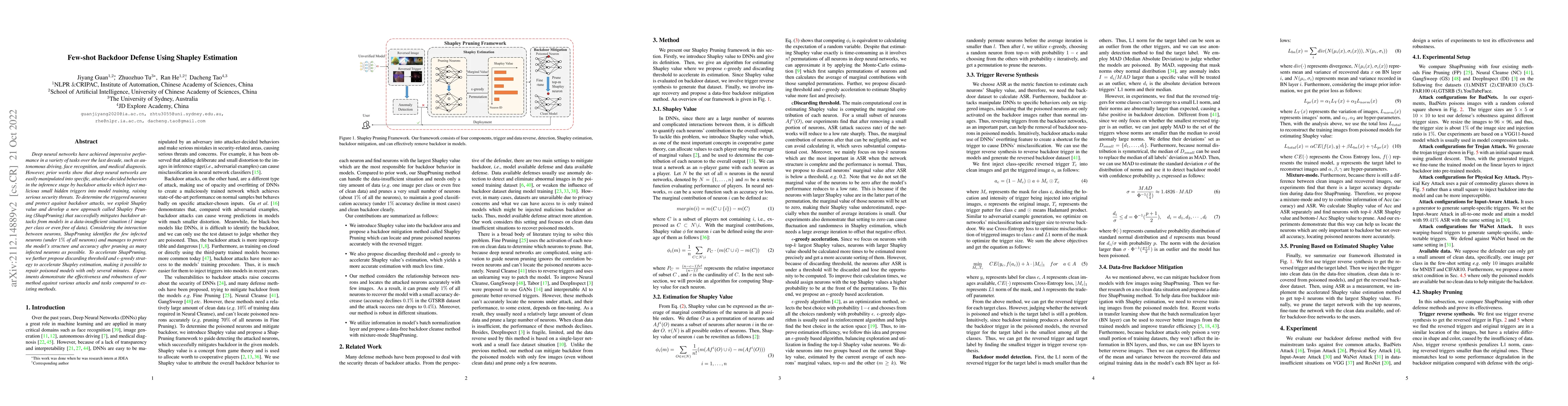 Thumbnail for Few-shot Backdoor Defense Using Shapley Estimation