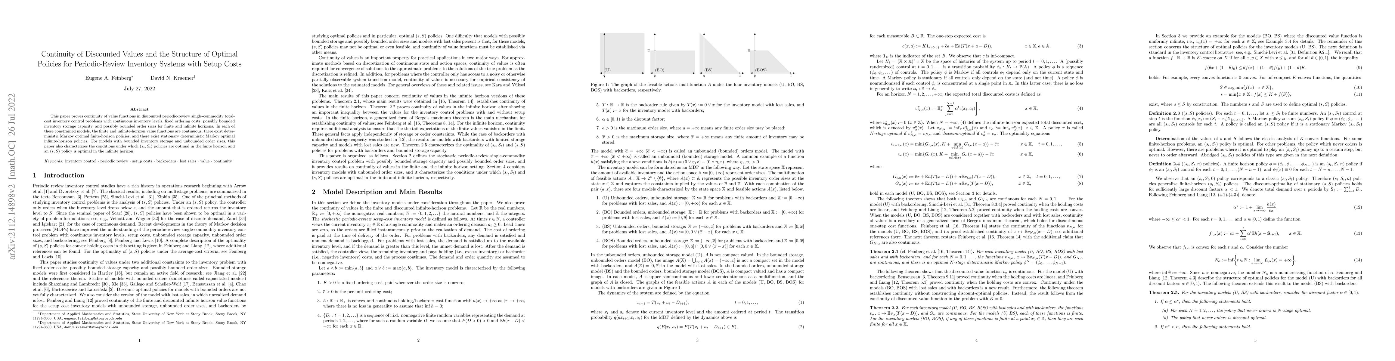 Thumbnail for Continuity of Discounted Values and the Structure of Optimal Policies
  for Periodic-Review Inventory Control with Setup Costs