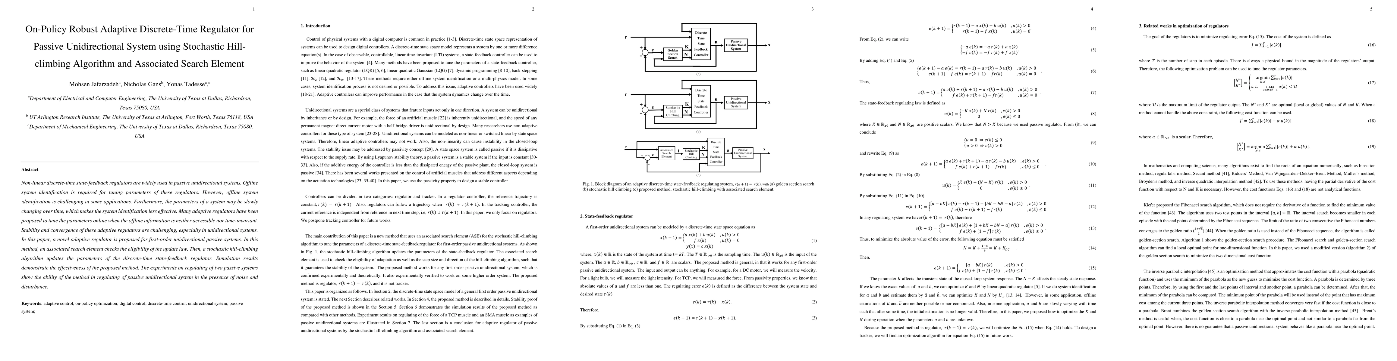 Thumbnail for On-Policy Robust Adaptive Discrete-Time Regulator for Passive
  Unidirectional System using Stochastic Hill-climbing Algorithm and Associated
  Search Element