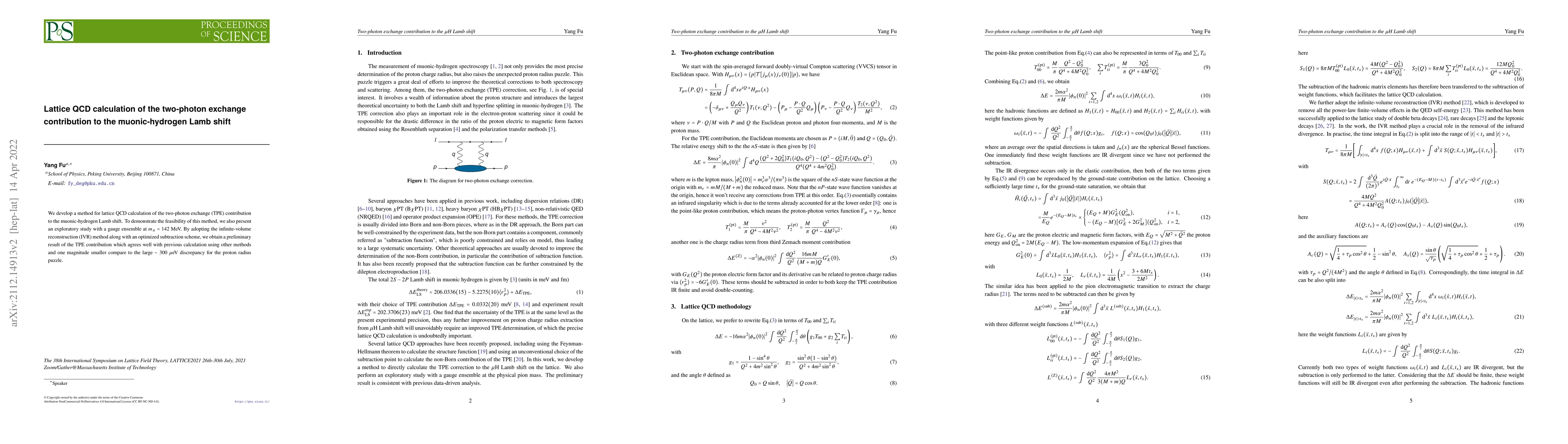 Thumbnail for Lattice QCD calculation of the two-photon exchange contribution to the
  muonic-hydrogen Lamb shift