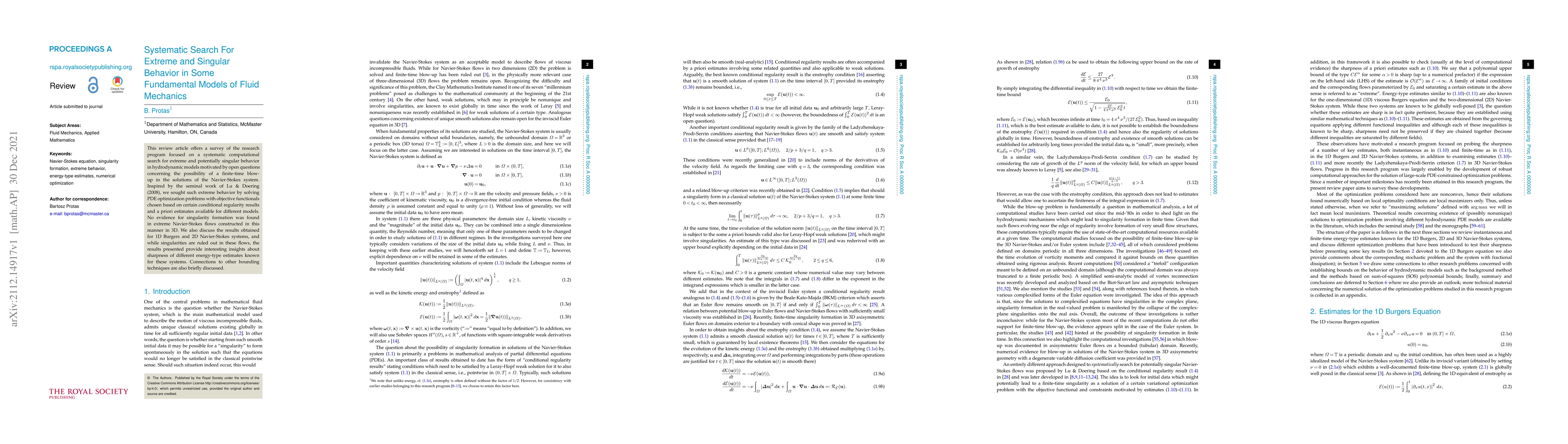 Thumbnail for Systematic Search For Extreme and Singular Behavior in Some Fundamental
  Models of Fluid Mechanics