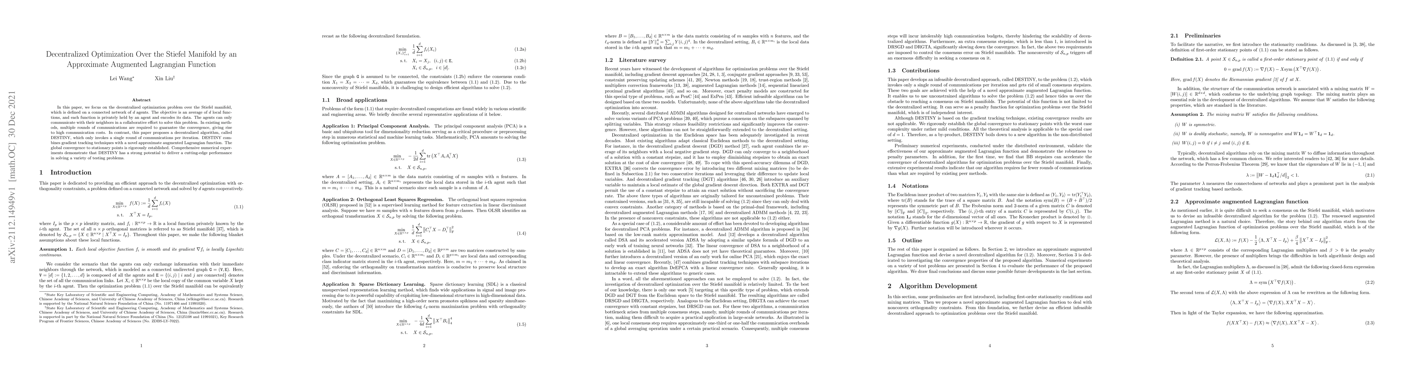 Thumbnail for Decentralized Optimization Over the Stiefel Manifold by an Approximate
  Augmented Lagrangian Function