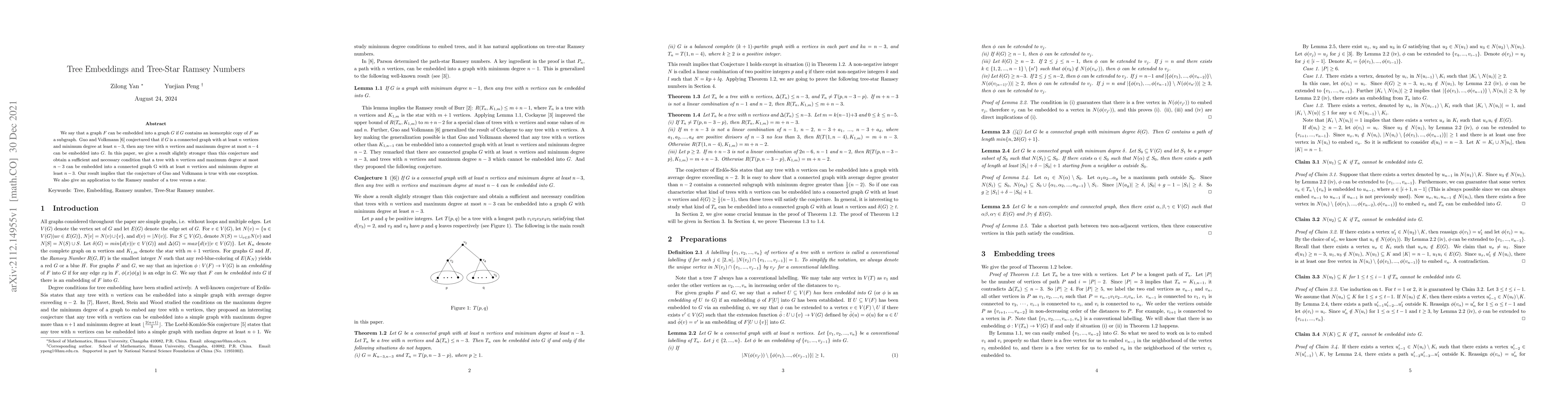 Thumbnail for Tree Embeddings and Tree-Star Ramsey Numbers