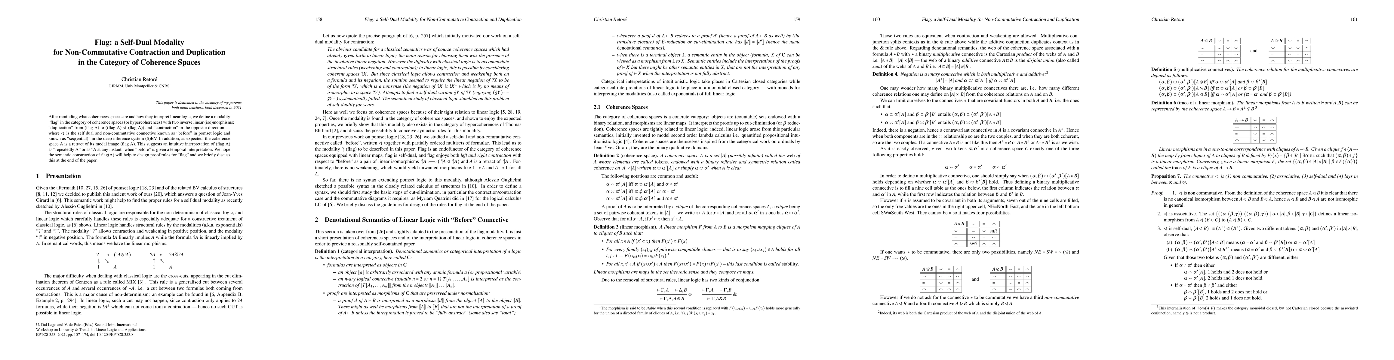 Thumbnail for Flag: a Self-Dual Modality for Non-Commutative Contraction and
  Duplication in the Category of Coherence Spaces