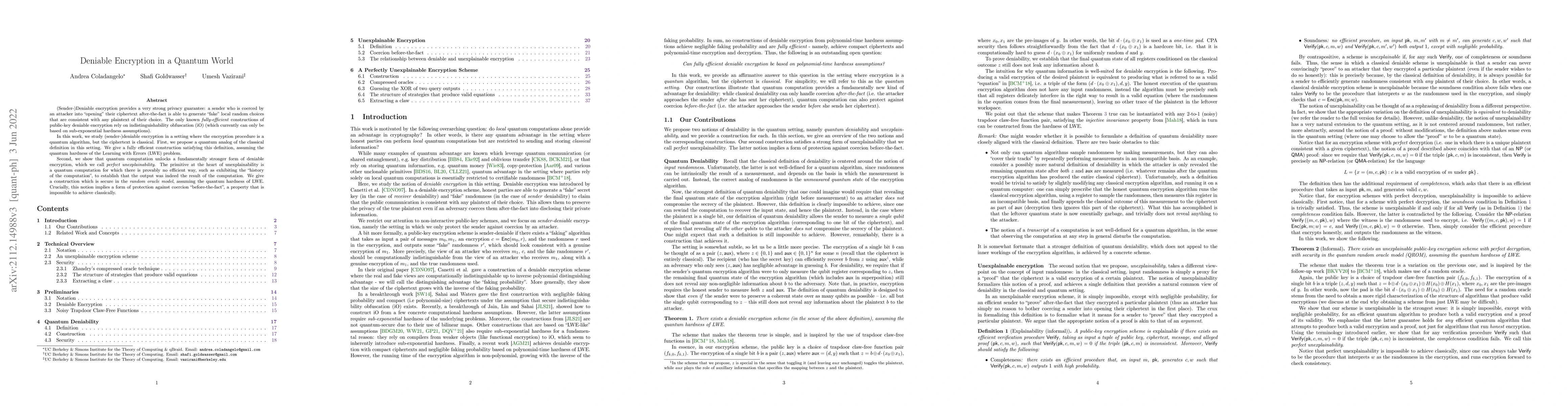 Thumbnail for Deniable Encryption in a Quantum World