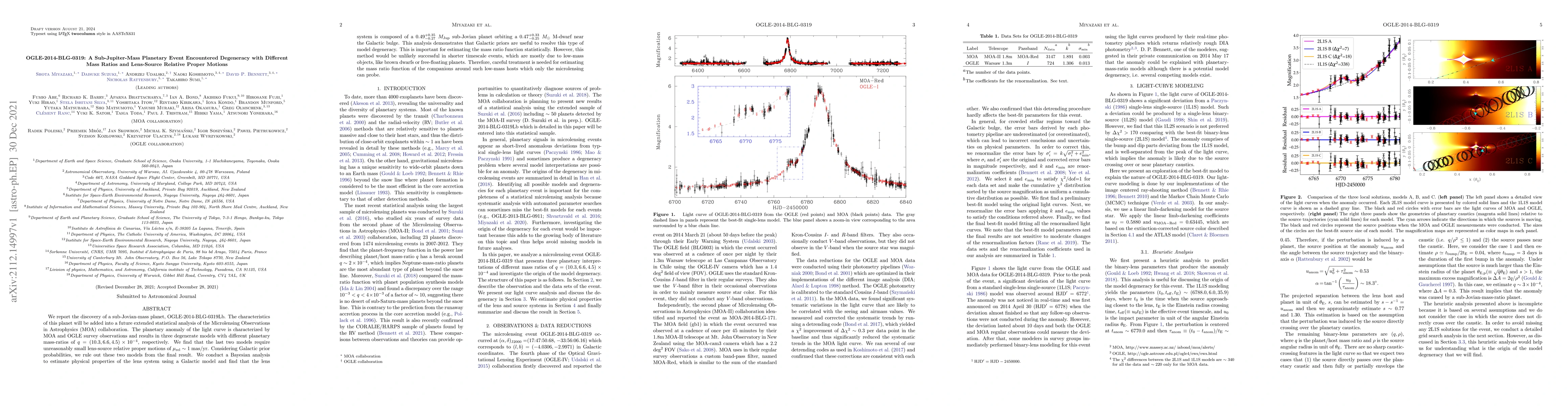 Thumbnail for OGLE-2014-BLG-0319: A Sub-Jupiter-Mass Planetary Event Encountered
  Degeneracy with Different Mass Ratios and Lens-Source Relative Proper Motions