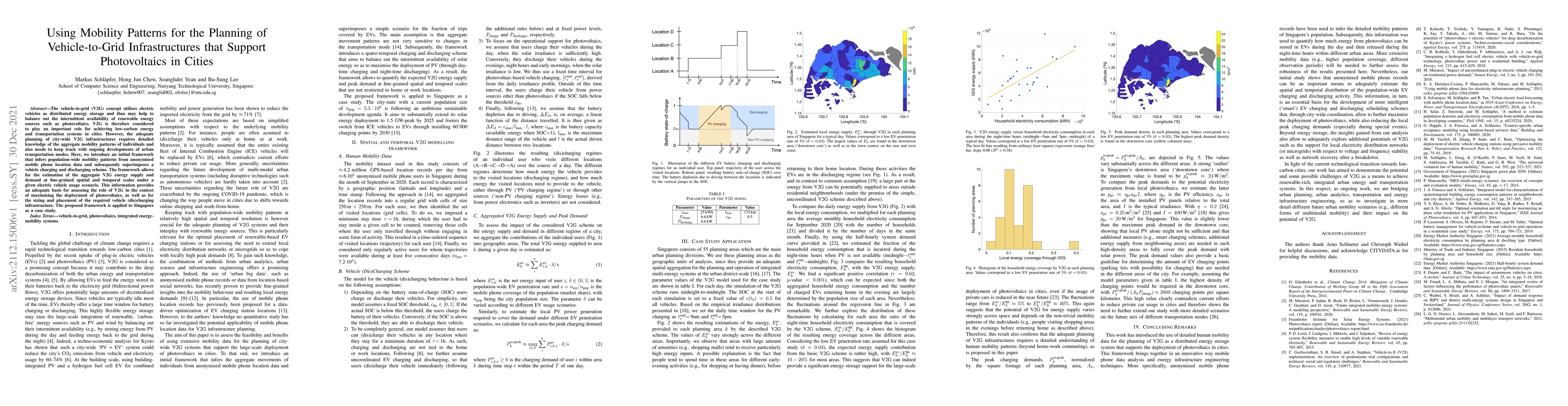 Thumbnail for Using Mobility Patterns for the Planning of Vehicle-to-Grid
  Infrastructures that Support Photovoltaics in Cities