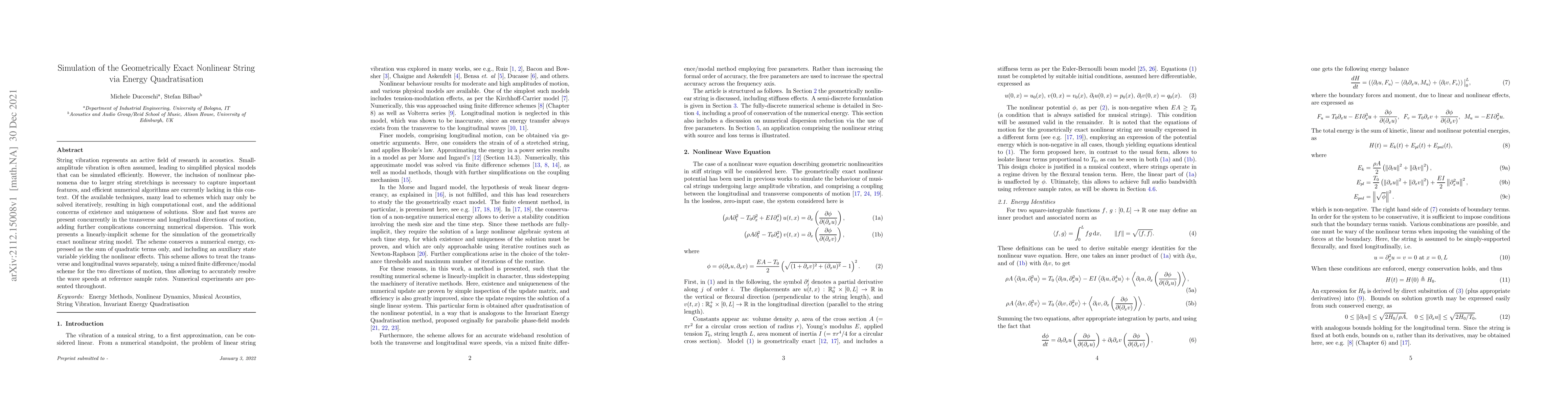 Thumbnail for Simulation of the Geometrically Exact Nonlinear String via Energy
  Quadratisation