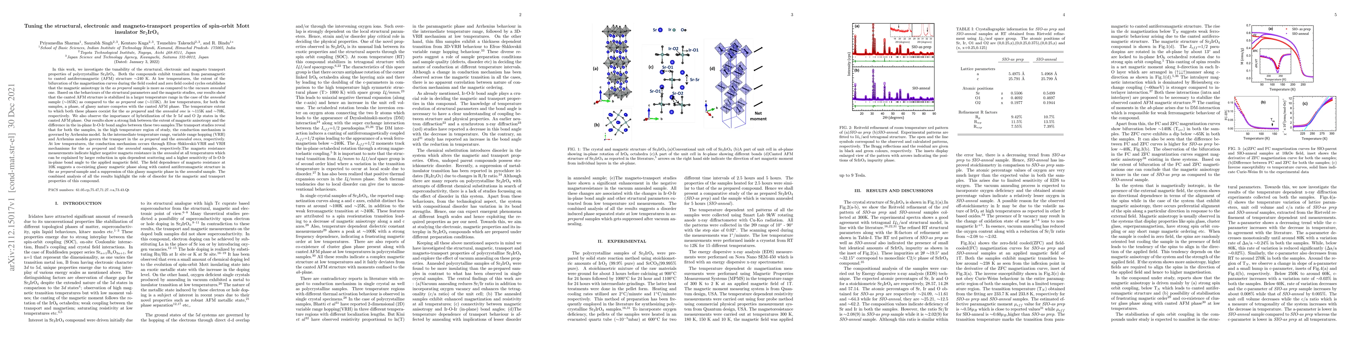 Thumbnail for Tuning the structural, electronic and magneto-transport properties of
  spin-orbit Mott insulator Sr2IrO4