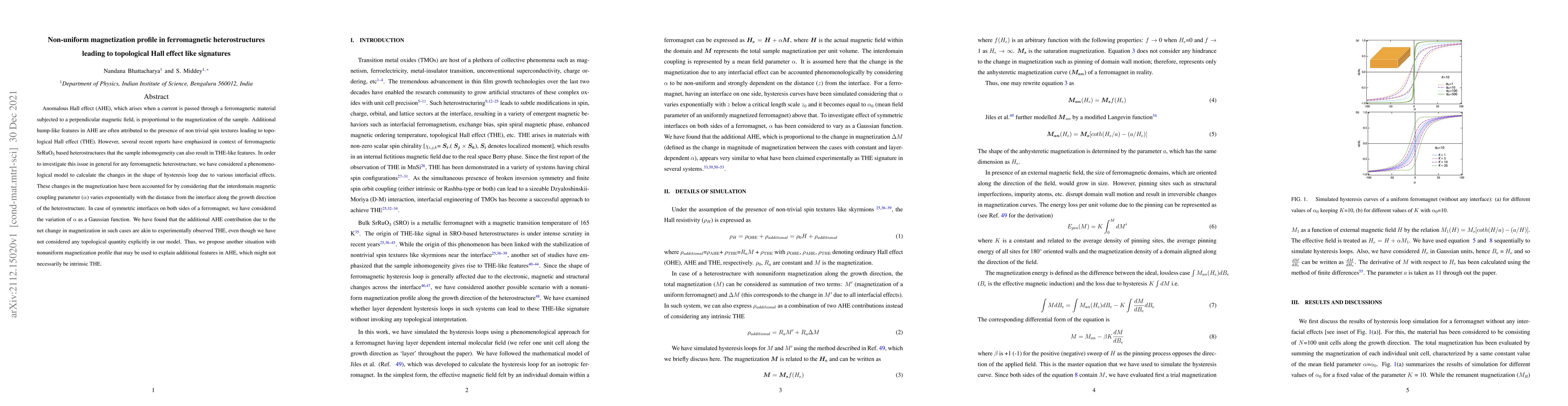 Thumbnail for Non-uniform magnetization profile in ferromagnetic heterostructures
  leading to topological Hall effect like signatures