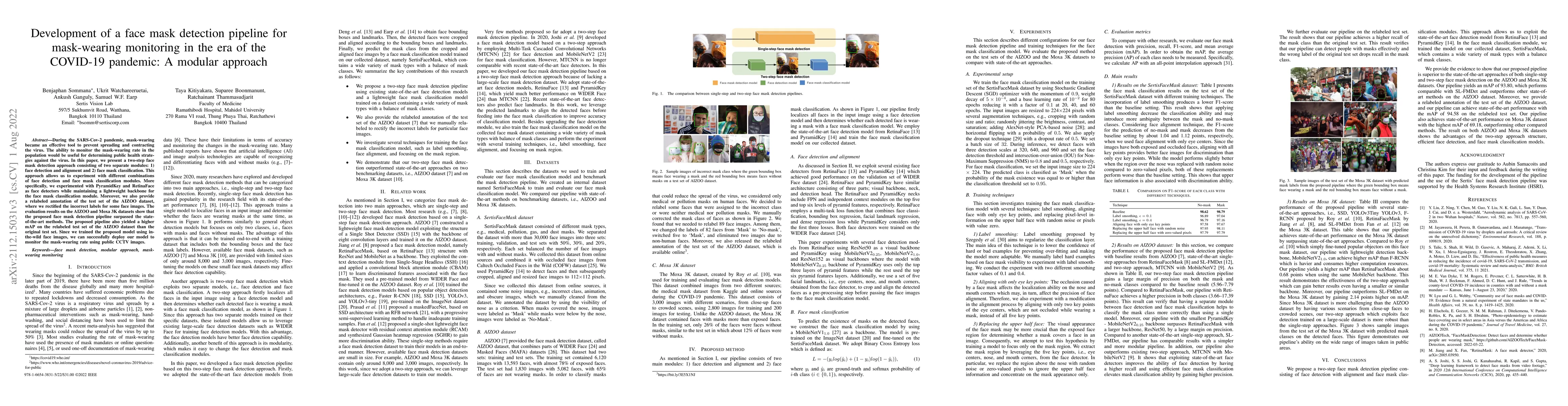 Thumbnail for Development of a face mask detection pipeline for mask-wearing
  monitoring in the era of the COVID-19 pandemic: A modular approach