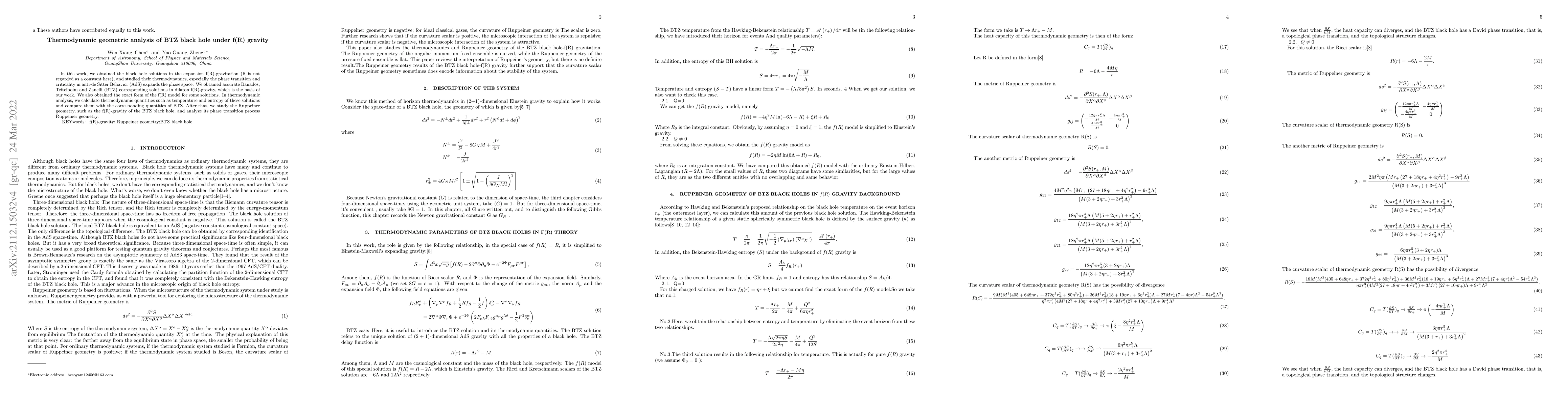 Thumbnail for Thermodynamic geometric analysis of BTZ black hole under f(R) gravity