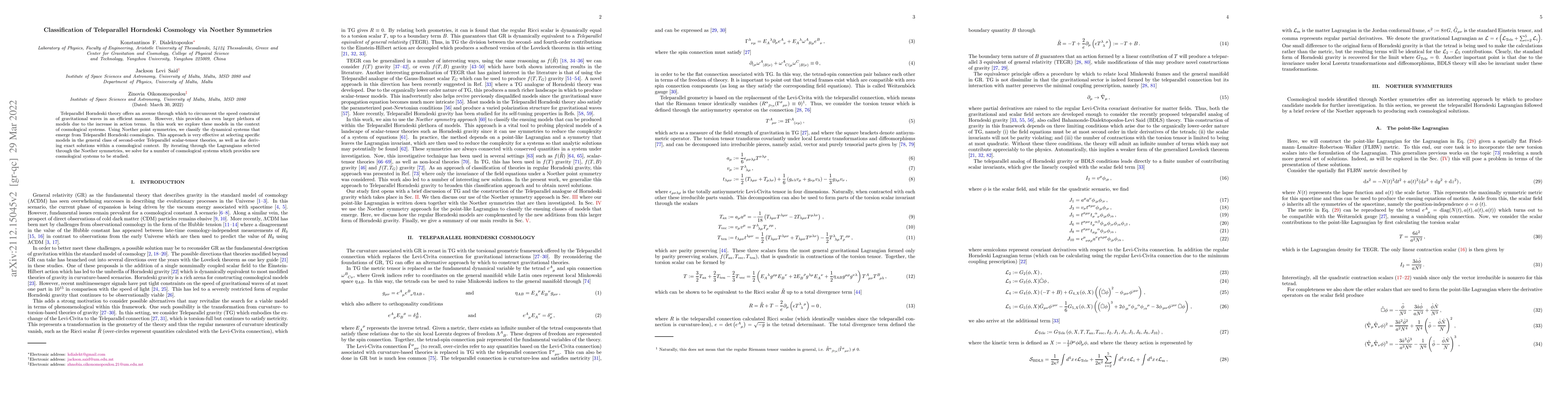 Thumbnail for Classification of Teleparallel Horndeski Cosmology via Noether
  Symmetries