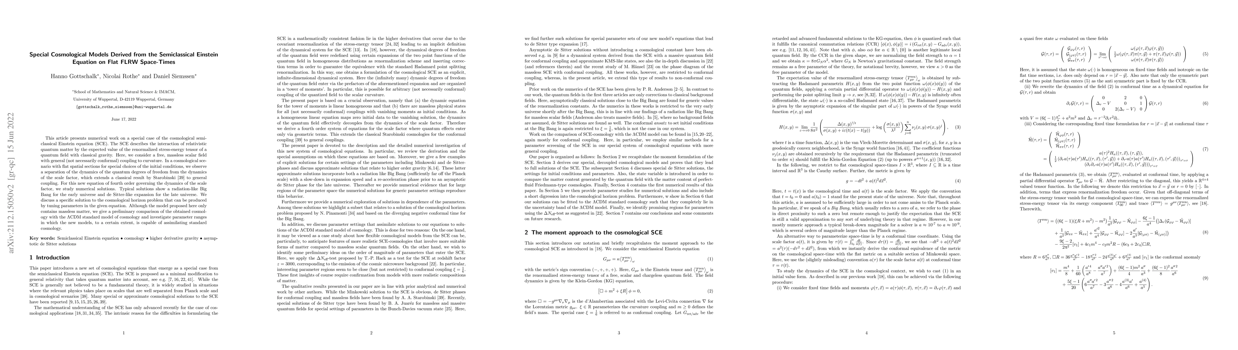Thumbnail for Special cosmological models derived from the semiclassical Einstein
  equation on flat FLRW space-times