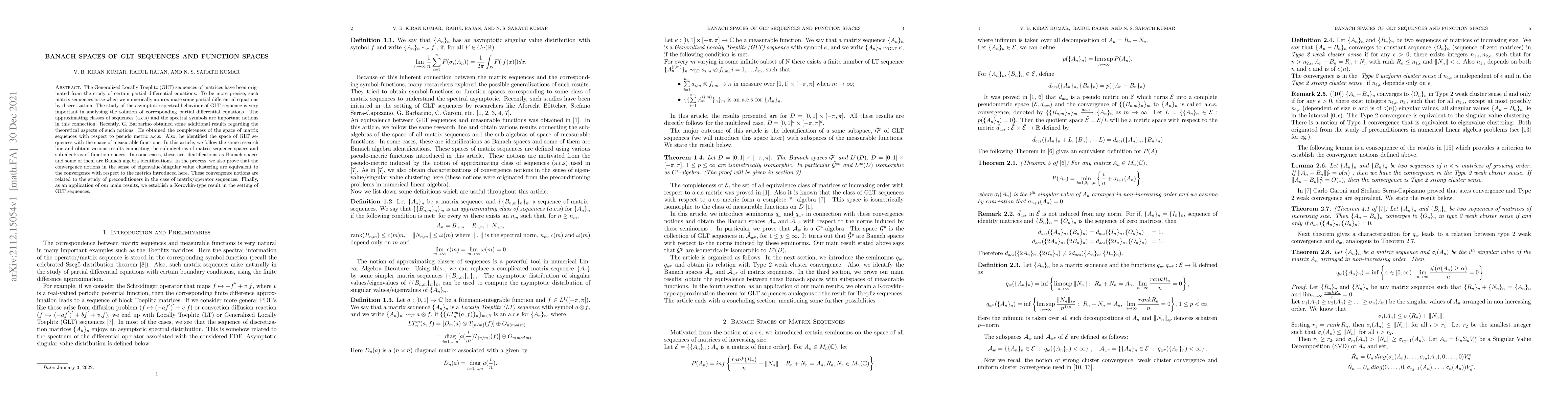 Thumbnail for Banach Spaces of GLT Sequences and Function Spaces