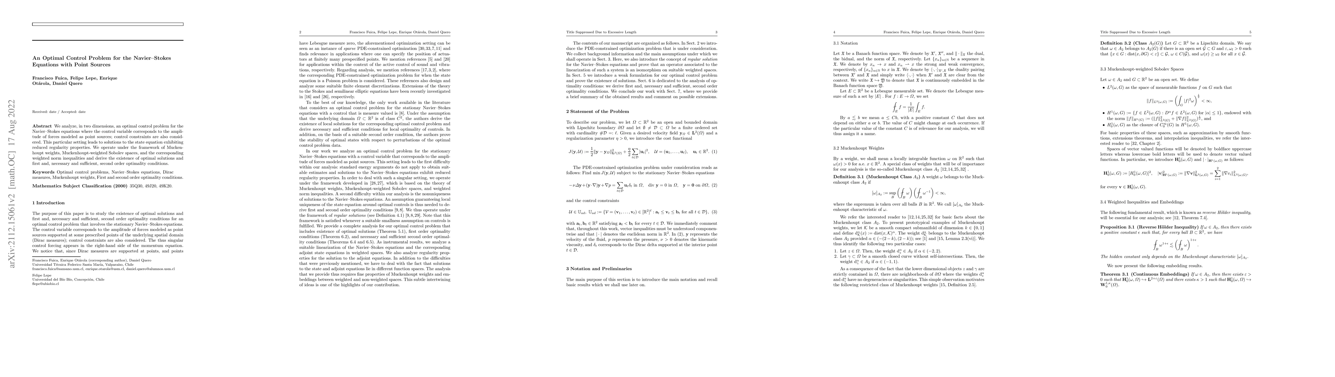 Thumbnail for An Optimal Control Problem for the Navier--Stokes Equations with Point
  Sources