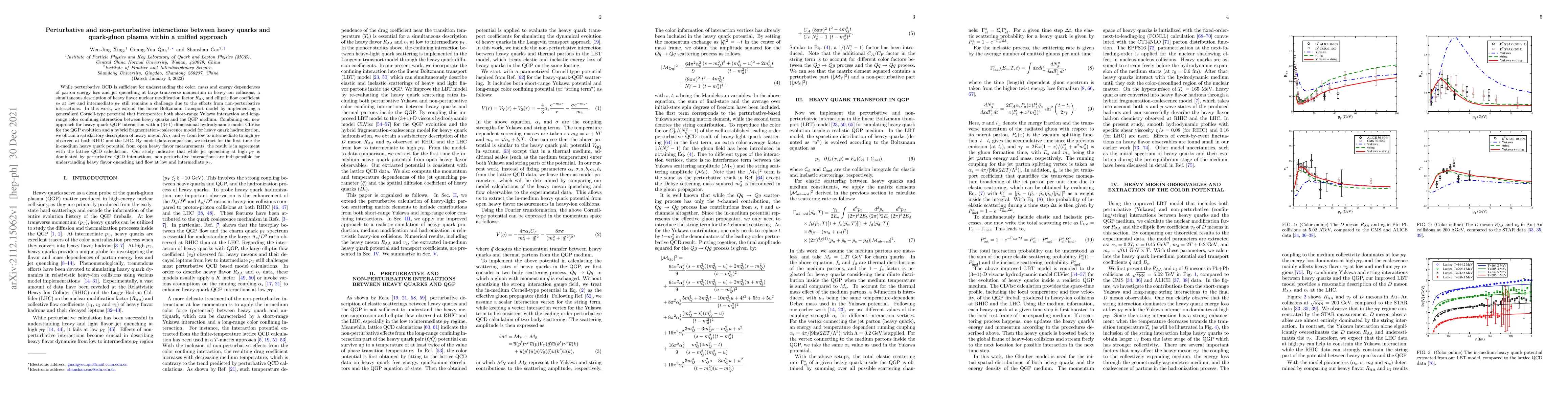 Thumbnail for Perturbative and non-perturbative interactions between heavy quarks and
  quark-gluon plasma within a unified approach