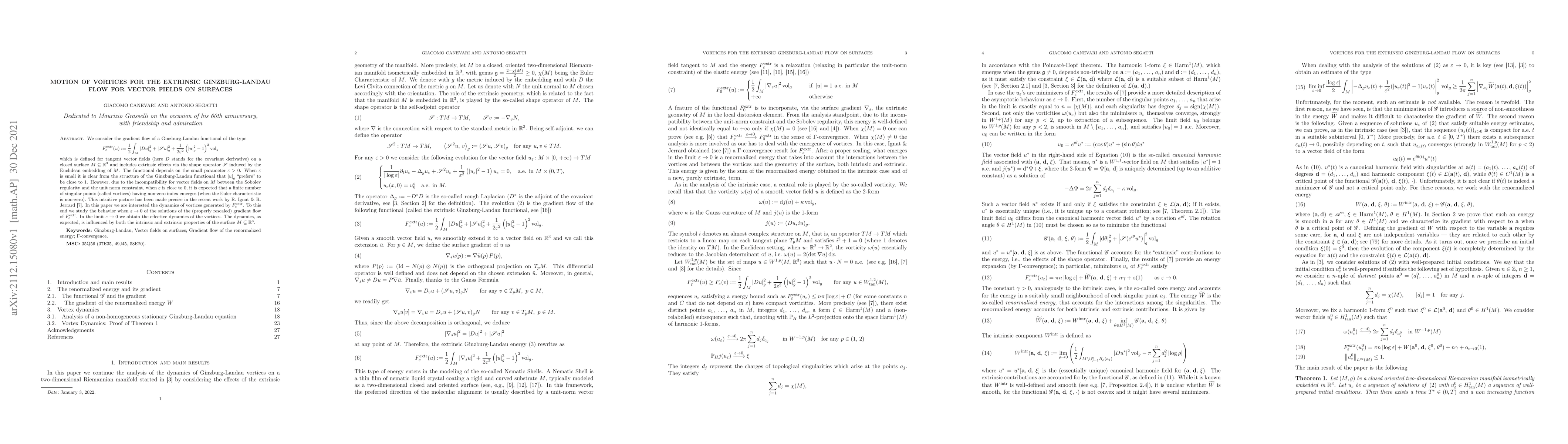 Thumbnail for Motion of vortices for the extrinsic Ginzburg-Landau flow for vector
  fields on surfaces