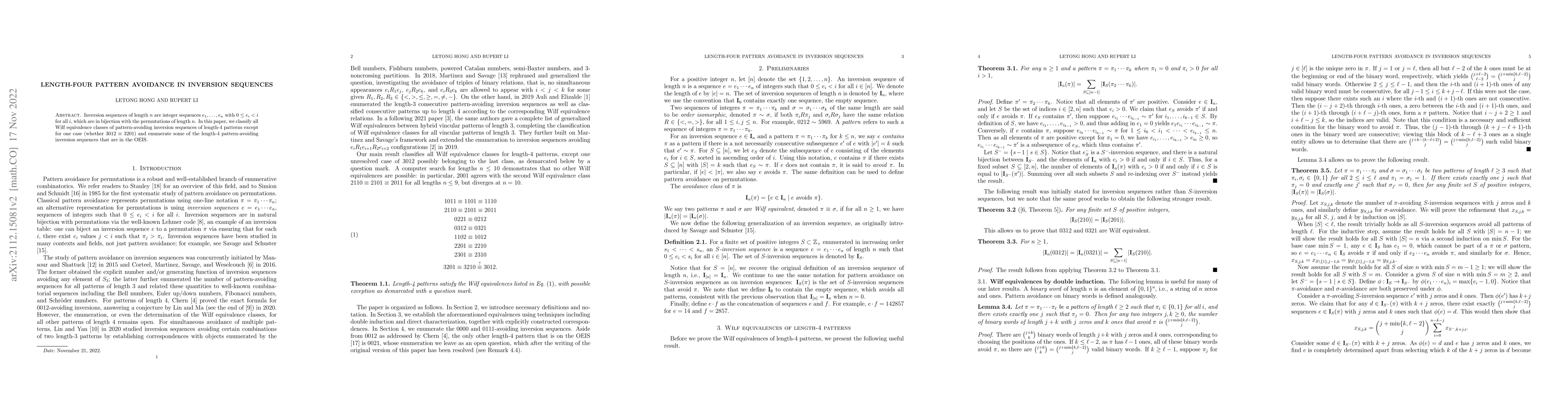 Thumbnail for Length-Four Pattern Avoidance in Inversion Sequences