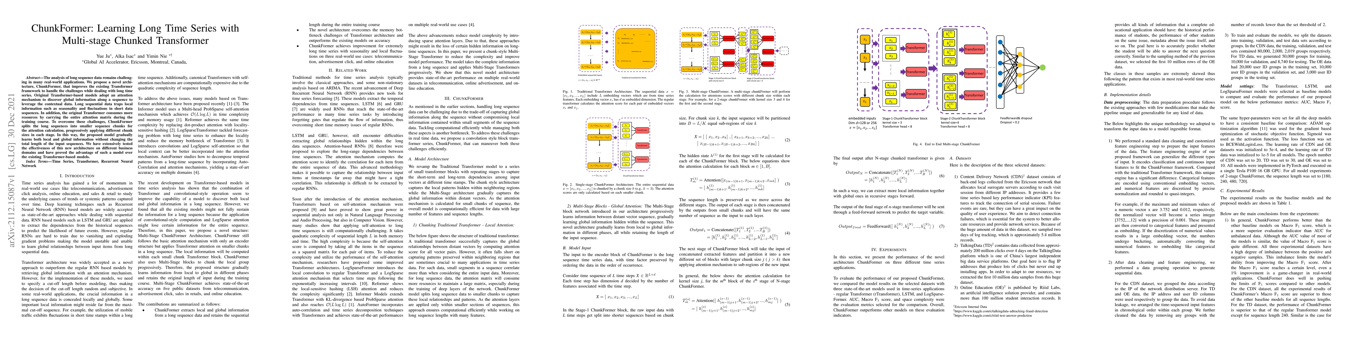Thumbnail for ChunkFormer: Learning Long Time Series with Multi-stage Chunked
  Transformer