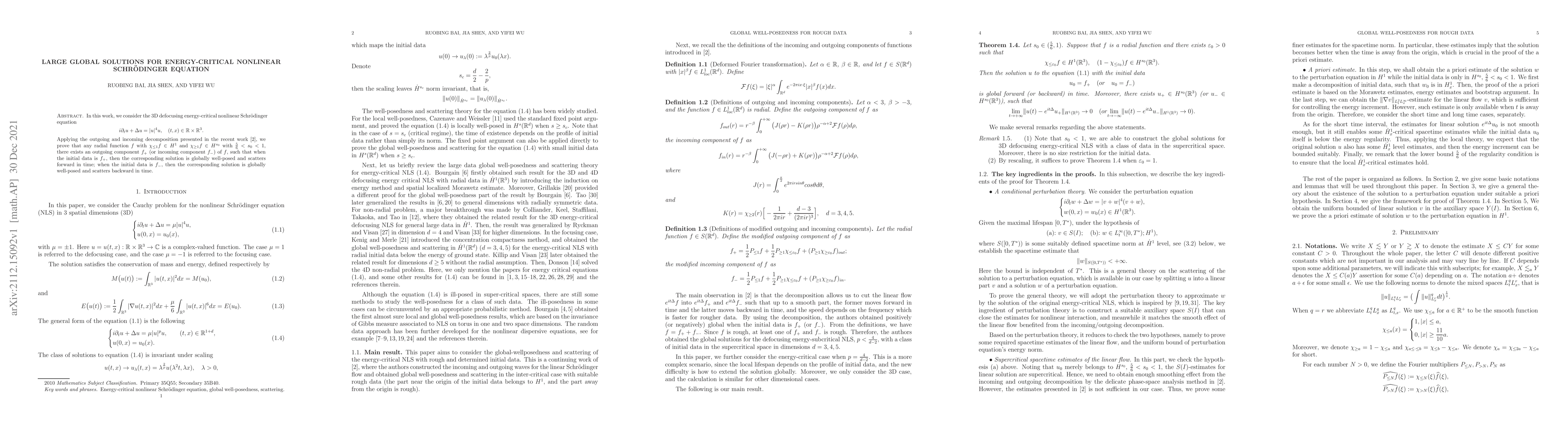 Thumbnail for Large global solutions for energy-critical nonlinear Schr\"odinger
  equation