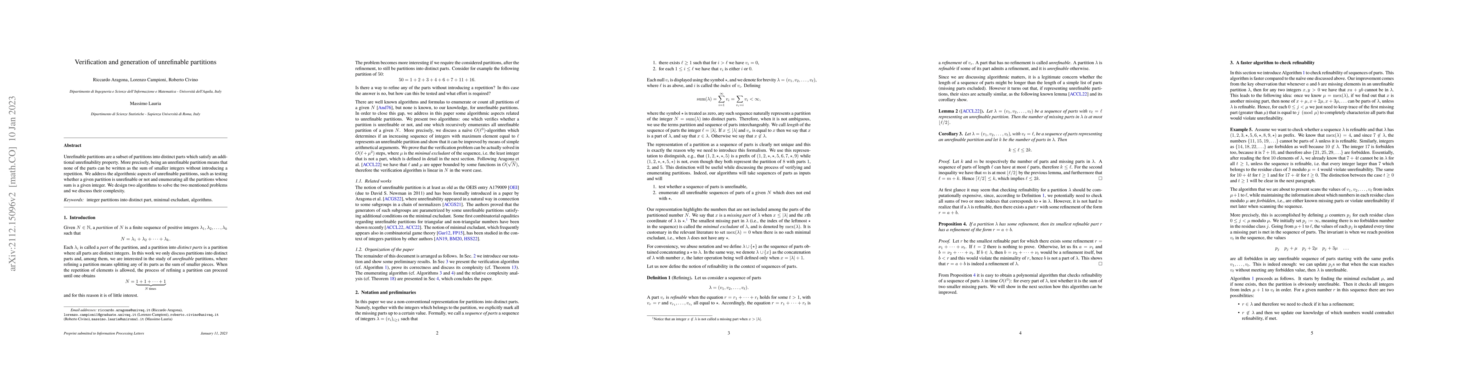 Thumbnail for Verification and generation of unrefinable partitions