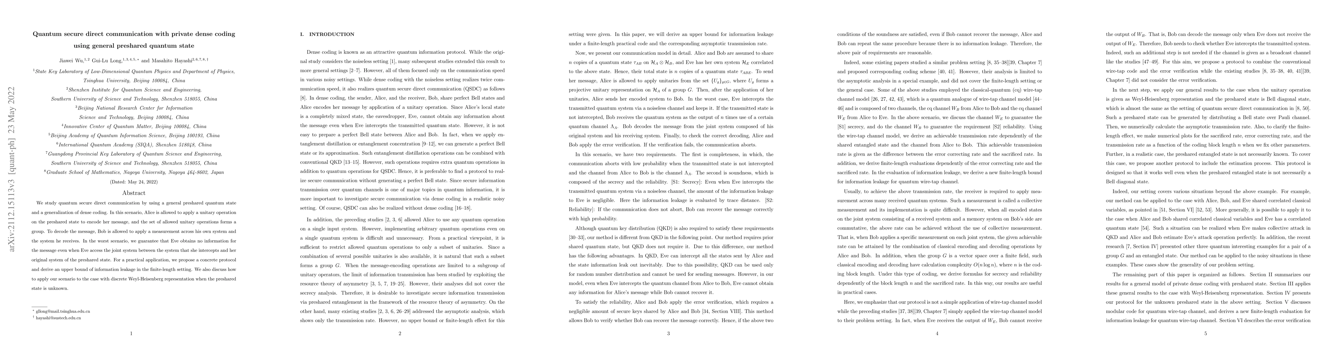 Thumbnail for Quantum secure direct communication with private dense coding using
  general preshared quantum state