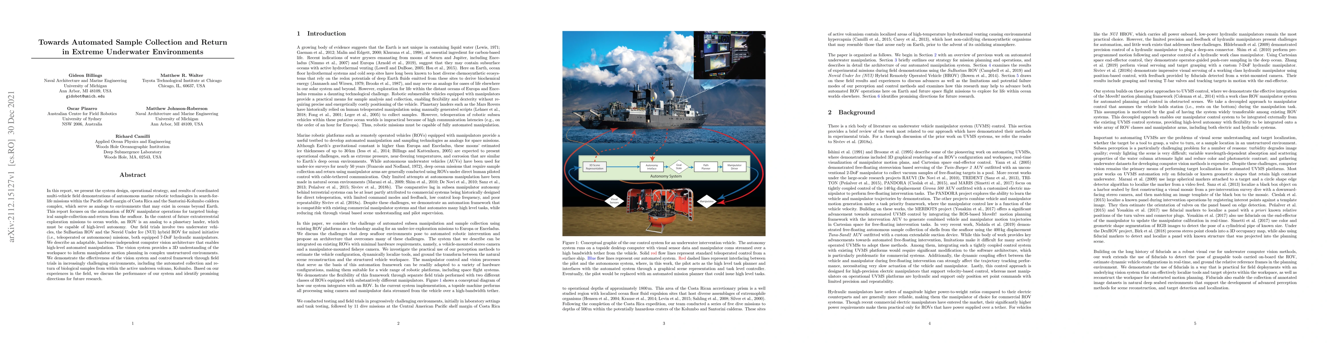 Thumbnail for Towards Automated Sample Collection and Return in Extreme Underwater
  Environments