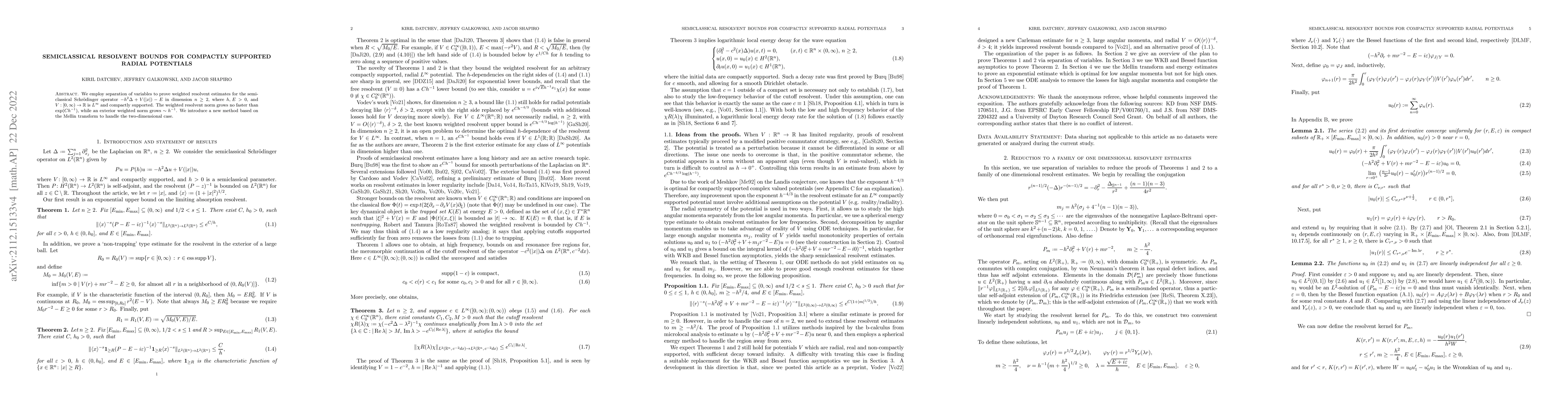 Thumbnail for Semiclassical resolvent bounds for compactly supported radial potentials