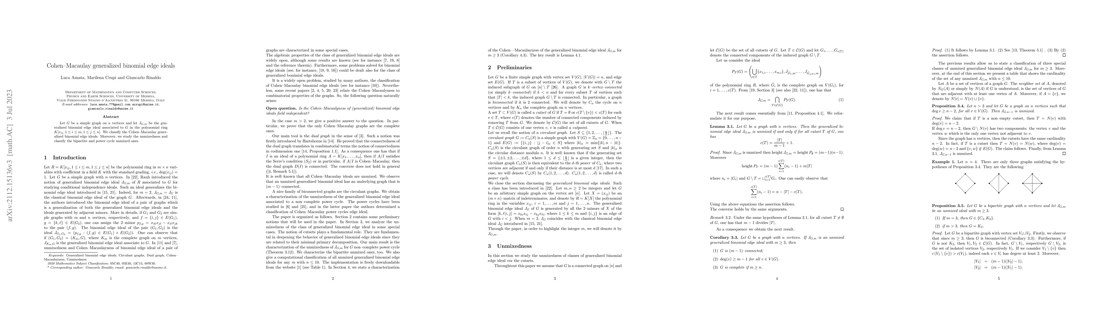 Thumbnail for Cohen-Macaulay generalized binomial edge ideals